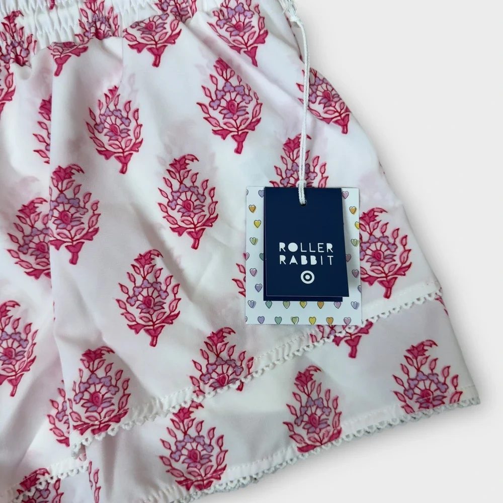 Roller Rabbit x Target Ruffle Shorts Womens Medium White Pink Floral Block Print